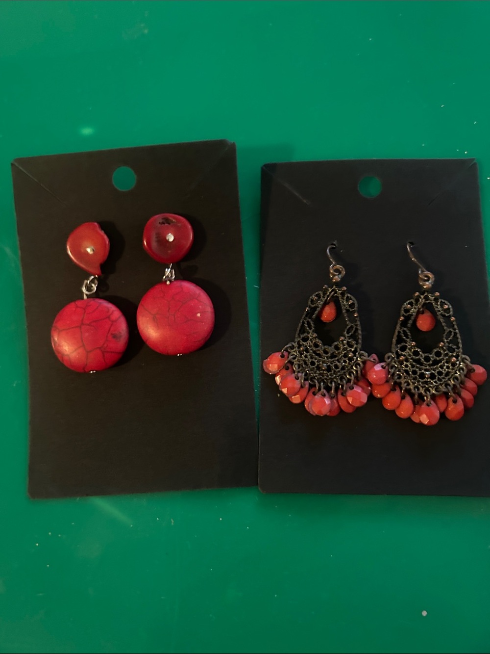 Red Beaded Drop Earrings - Women Jewelry